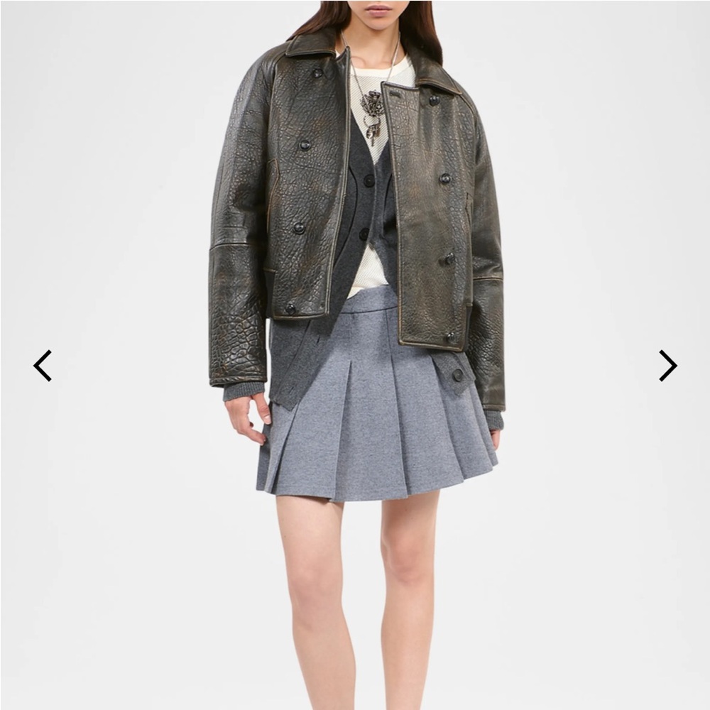 NWT Kooples Embossed Distressed Brown Leather bomber